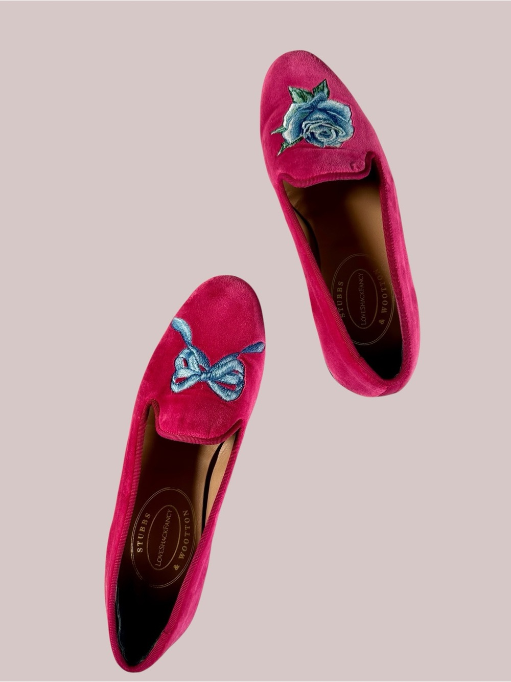 LoveShackFancy x Stubb & Wootton Bow Slippers in Pink Velvet - Picture 10 of 15